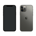AI-generated graphite iPhone 12 Pro model-reference illustration, front and rear views; not the actual unit